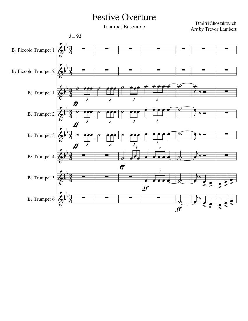Festive Overture Trumpet Ensemble Sheet Music for Trumpet piccolo