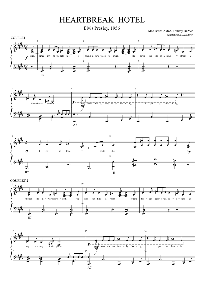 heartbreak hotel, piano-chant Sheet music for Drum group (Solo) |  Musescore.com