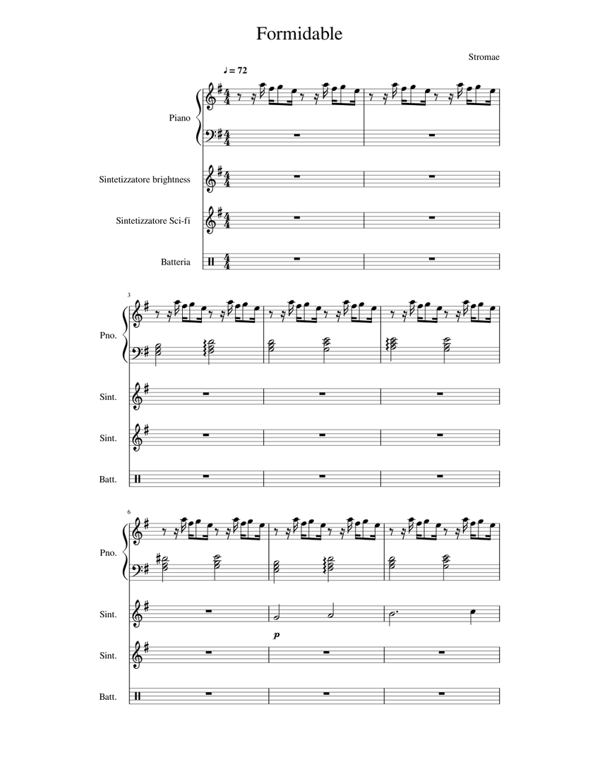 Formidable Sheet music for Piano, Drum group, Synthesizer (Mixed Quartet) |  Musescore.com