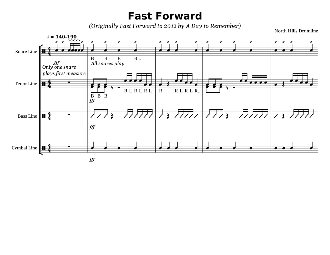 Fast Forward Sheet music for Snare drum, Crash, Tenor drum, Bass drum