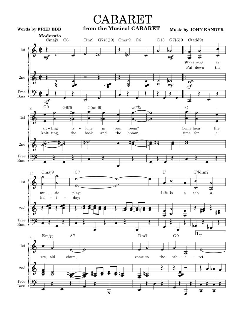 Cabaret – Cabaret Musical, Kander & Ebb, Liza Minnelli Sheet music for ...