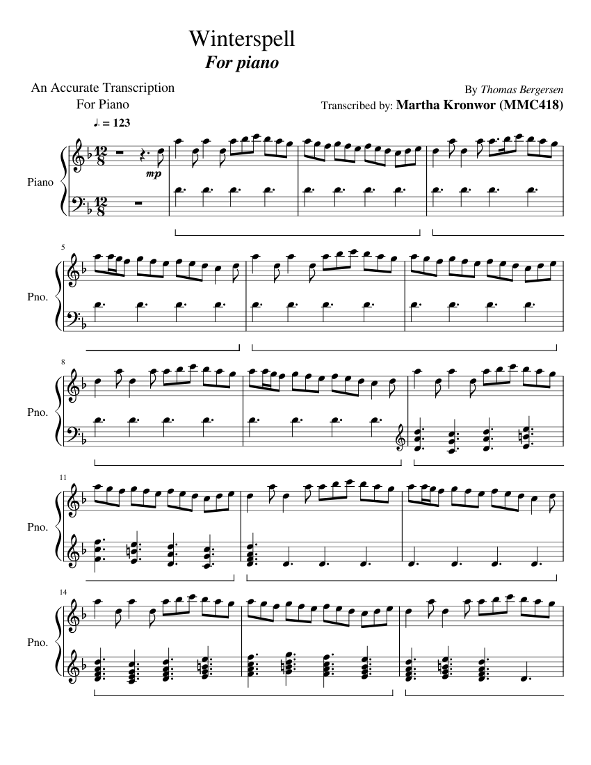 Winterspell - Two Steps From Hell - Piano [OY, its me again, MMC418, so  that you know this is the correct and most accurate transcription for piano]  Sheet music for Piano (Mixed