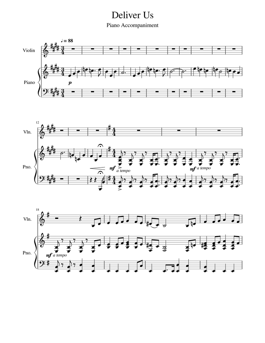 Deliver Us Violin and Piano Duet Sheet music for Piano, Violin (Solo