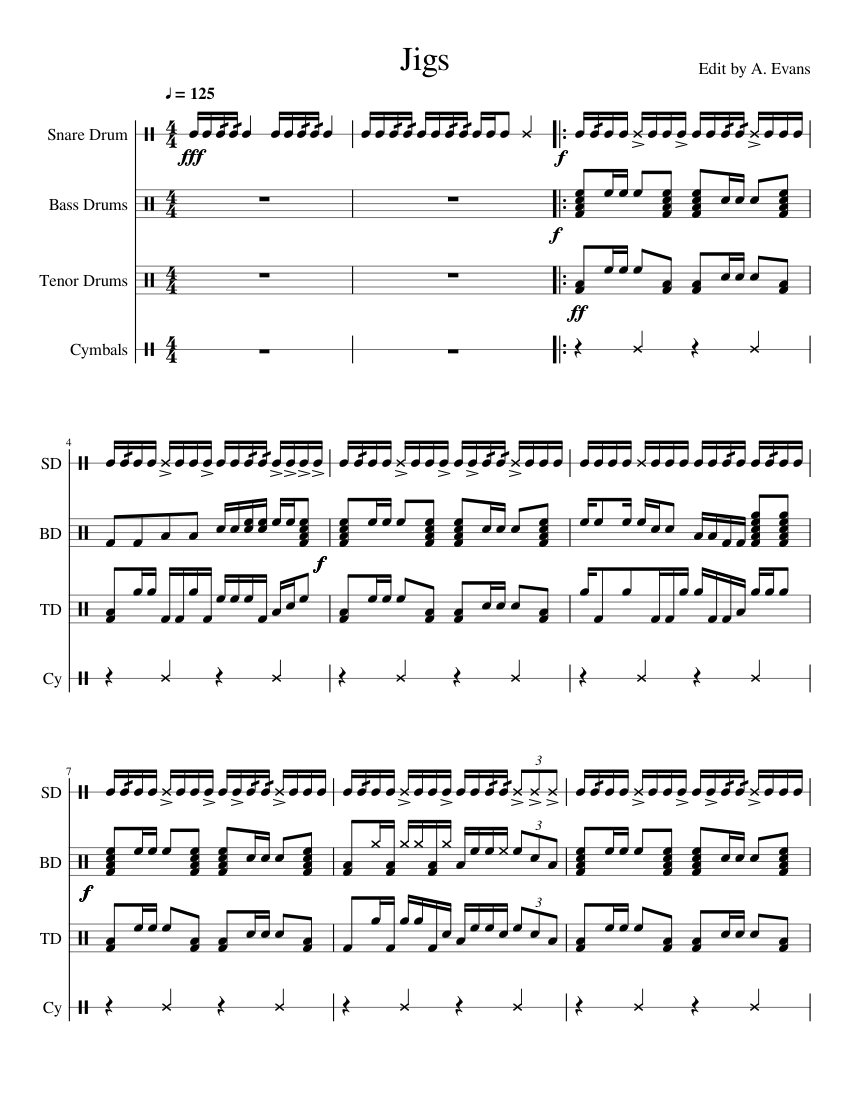 Jigs Sheet Music For Snare Drum Crash Tenor Drum Bass Drum Mixed jigs-sheet-music-for-snare-drum-crash-tenor-drum-bass-drum-mixed