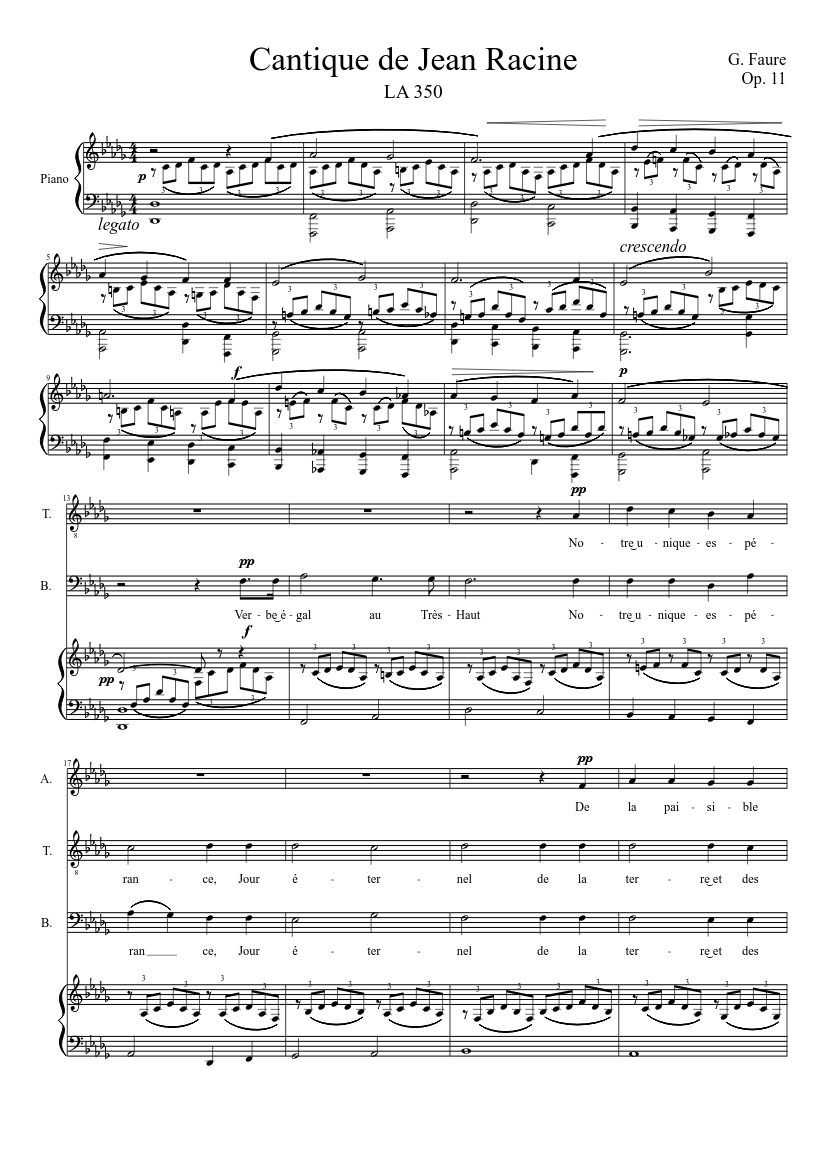 Cantique de Jean Racine Sheet music for Piano, Bass guitar (Mixed Duet) |  Musescore.com