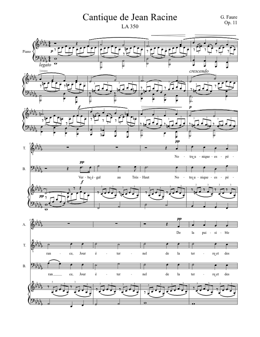 Cantique de Jean Racine Sheet music for Piano, Bass guitar (Mixed Duet) |  Musescore.com