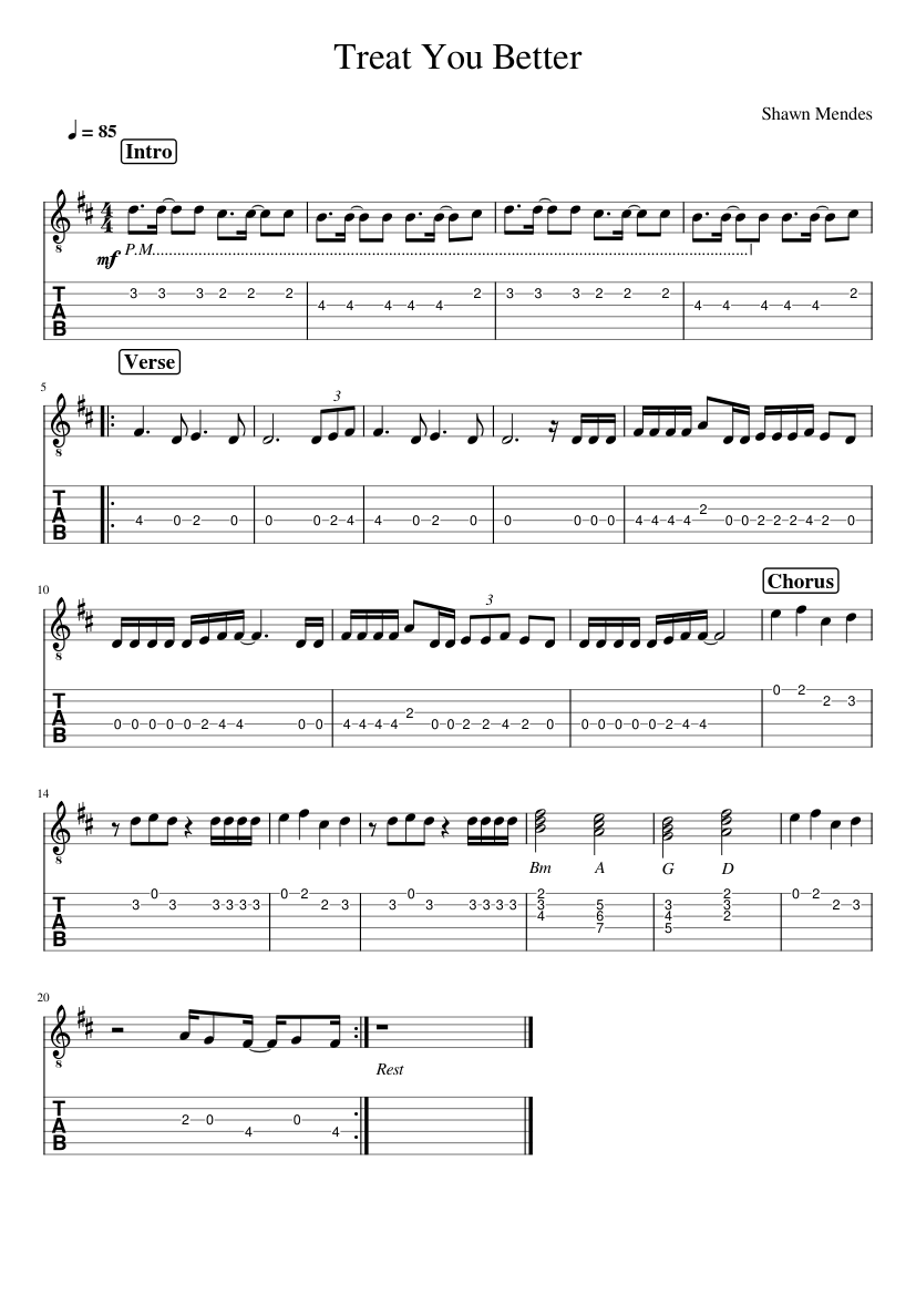 Treat you better - Guitar Sheet music for Guitar (Solo) | Musescore.com