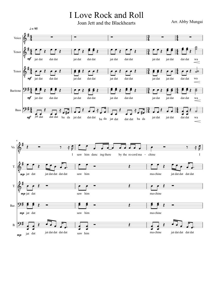 I Love Rock and Roll Sheet music for Tenor, Bass voice, Baritone, Voice  (other) (Choral) | Musescore.com