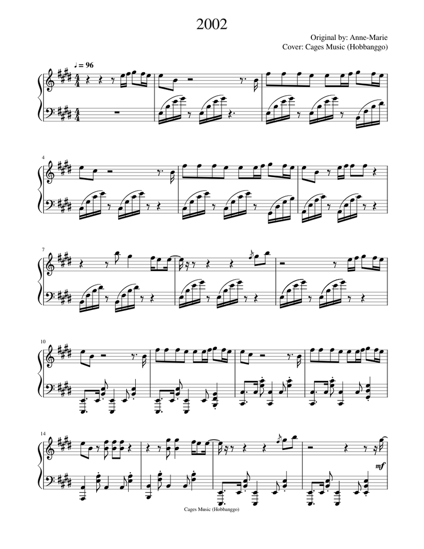 Anne-Marie - 2002 (Piano Cover) Sheet music for Piano (Solo) | Musescore.com