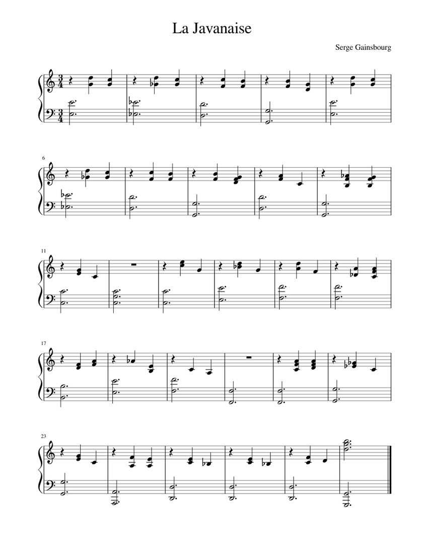 La Javanaise Sheet music for Piano (Solo) | Musescore.com