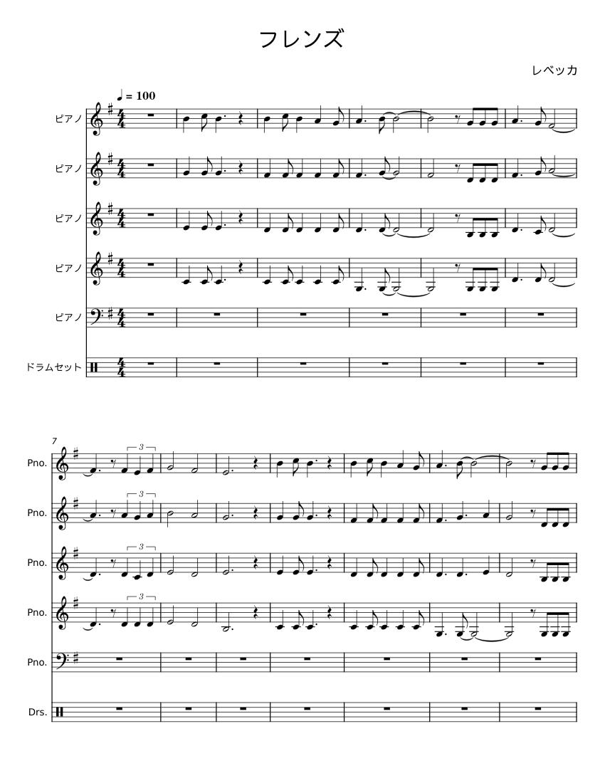 フレンズ - レベッカ Sheet Music for Bass guitar, Drum group