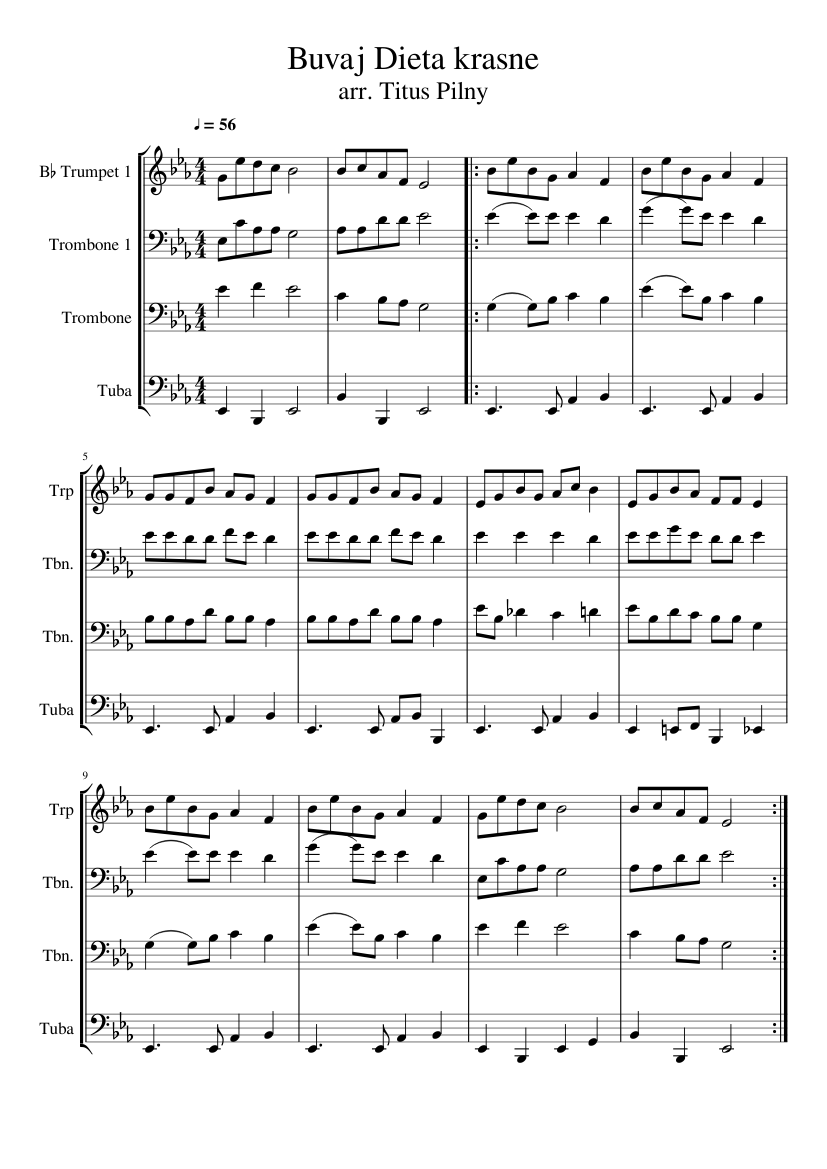 Buvaj Dieta krasne Sheet music for Trombone, Tuba, Trumpet in b-flat (Mixed  Quartet) | Musescore.com
