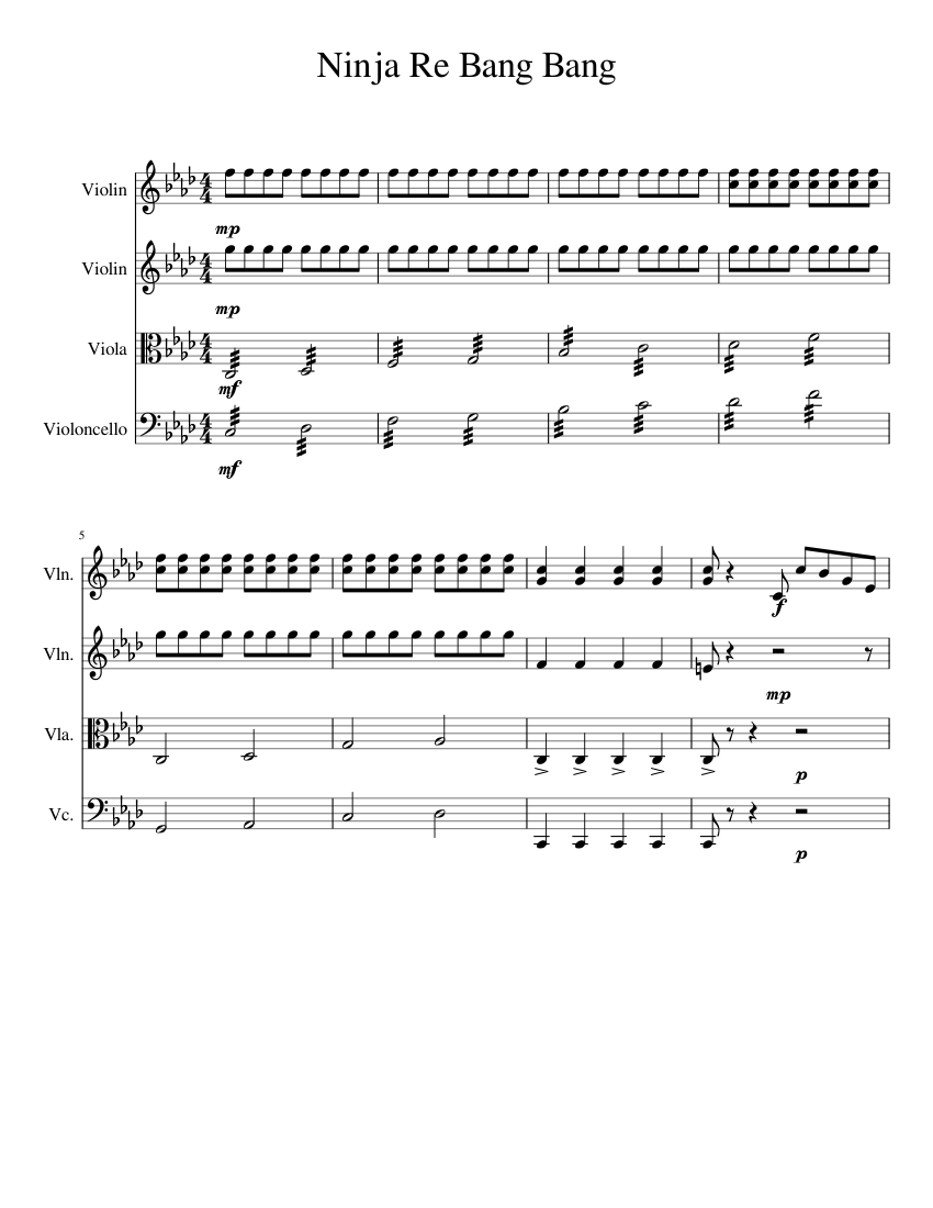 Ninja Re Bang Bang Sheet music for Violin, Viola, Cello (String Quartet