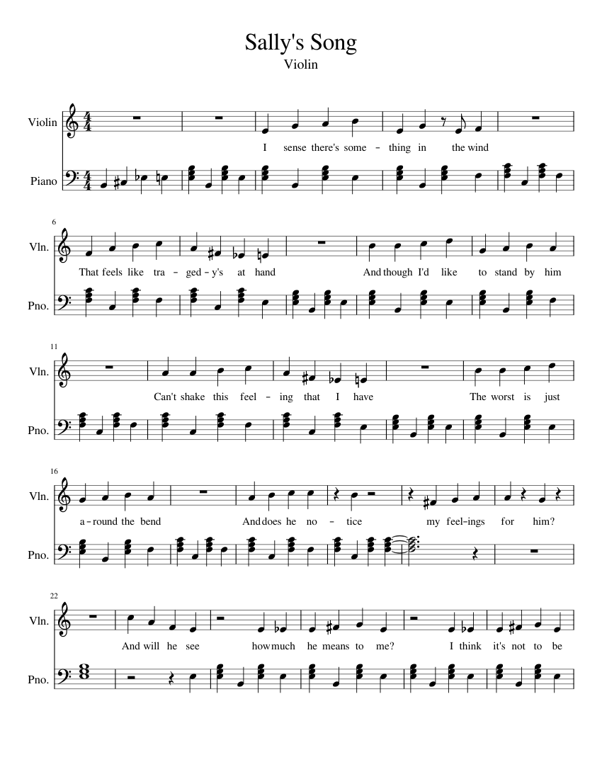 Sally's Song Sheet music for Piano, Violin (Solo) | Musescore.com