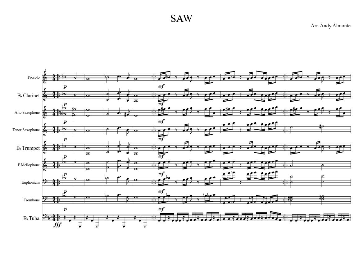 SAW (THEME From SAW) Sheet music for Trombone, Tuba, Oboe, Clarinet other &  more instruments (Mixed Quintet) | Musescore.com