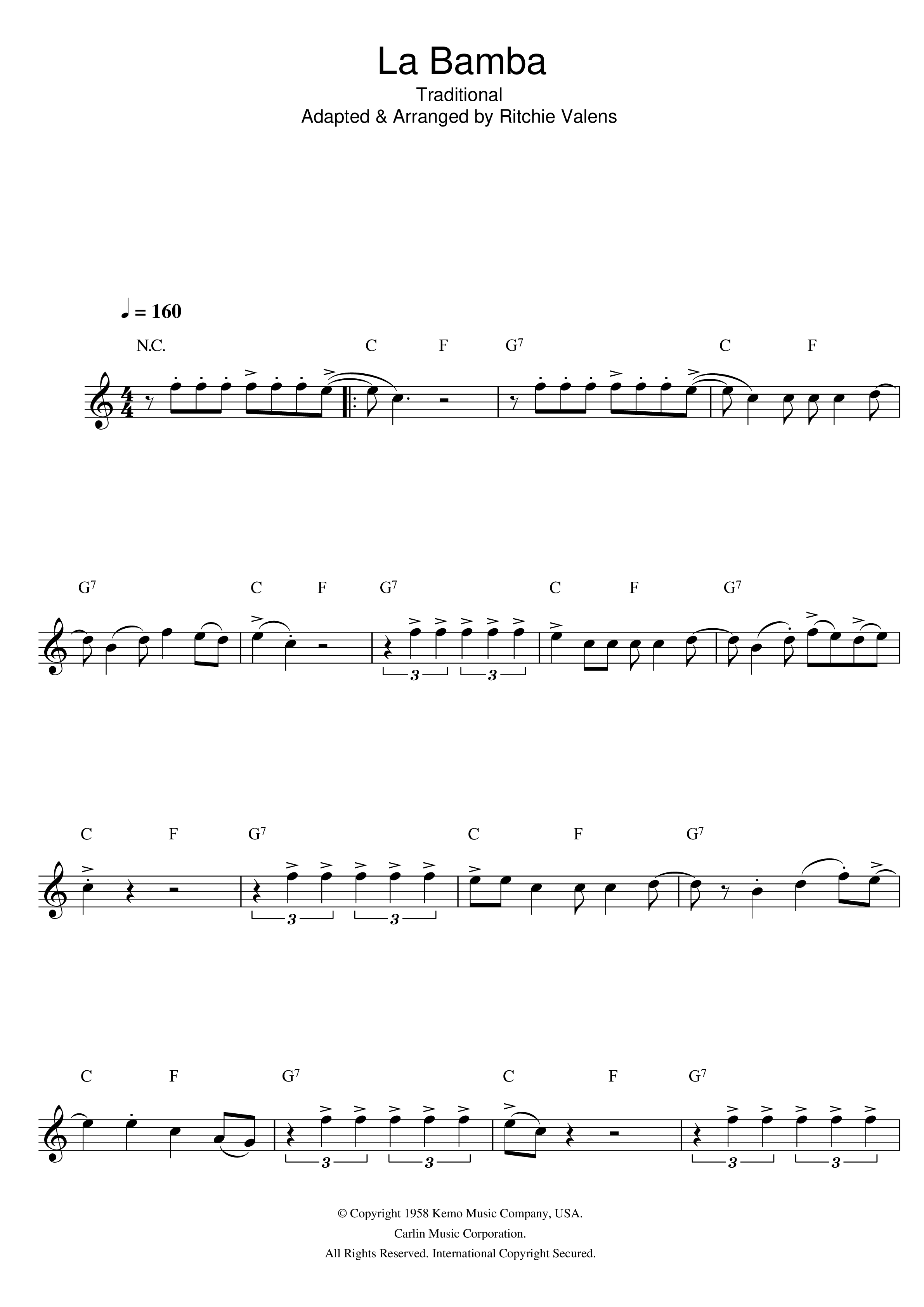 Play Official version of La bamba Sheet Music by Los Lobos for ...