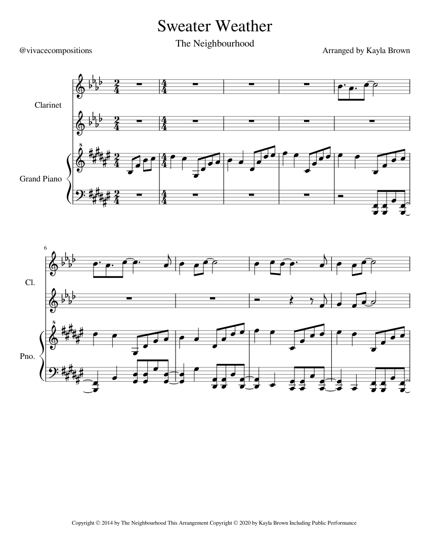Sweater Weather Sheet music for Piano, Clarinet other (Woodwind