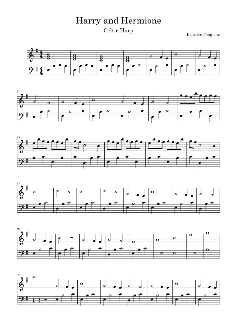 Harry and Hermione Harp Harry Potter Sheet Music for Harp (Solo ...