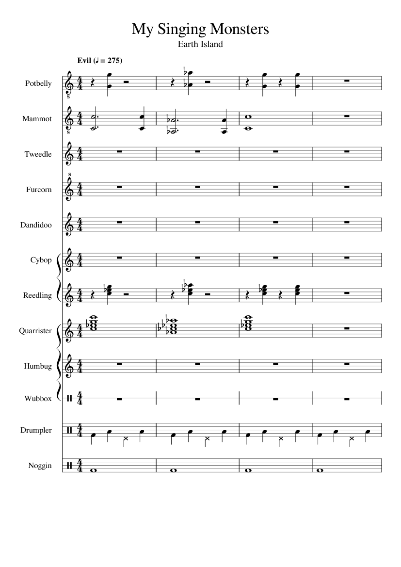 My Singing Monsters (Earth Island) Sheet Music for Piano, Flute piccolo,  Flute, Violin & more instruments (Mixed Ensemble) | MuseScore.com
