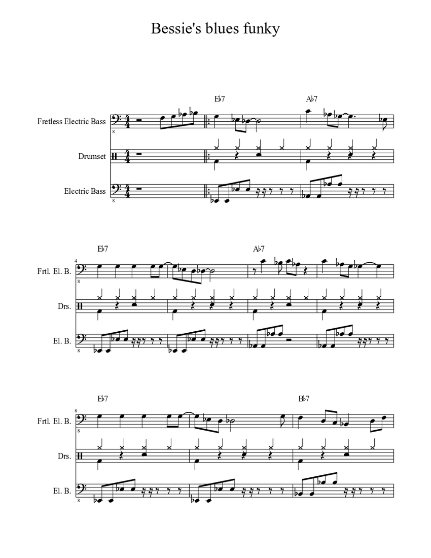 Bessie's blues funky Sheet music for Drum Group, Bass, Bass (Mixed Trio ...