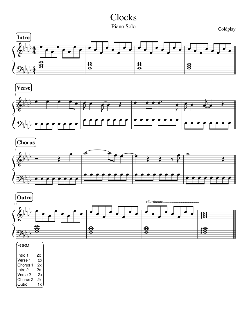 Clocks - Beginner Piano Sheet music for Piano (Solo) | Musescore.com