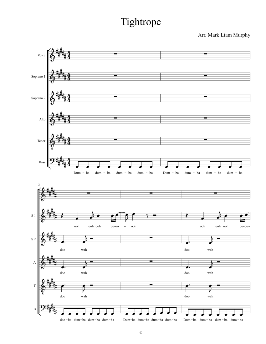 Tightrope Sheet music for Bass guitar, Voice (other) (Mixed Duet