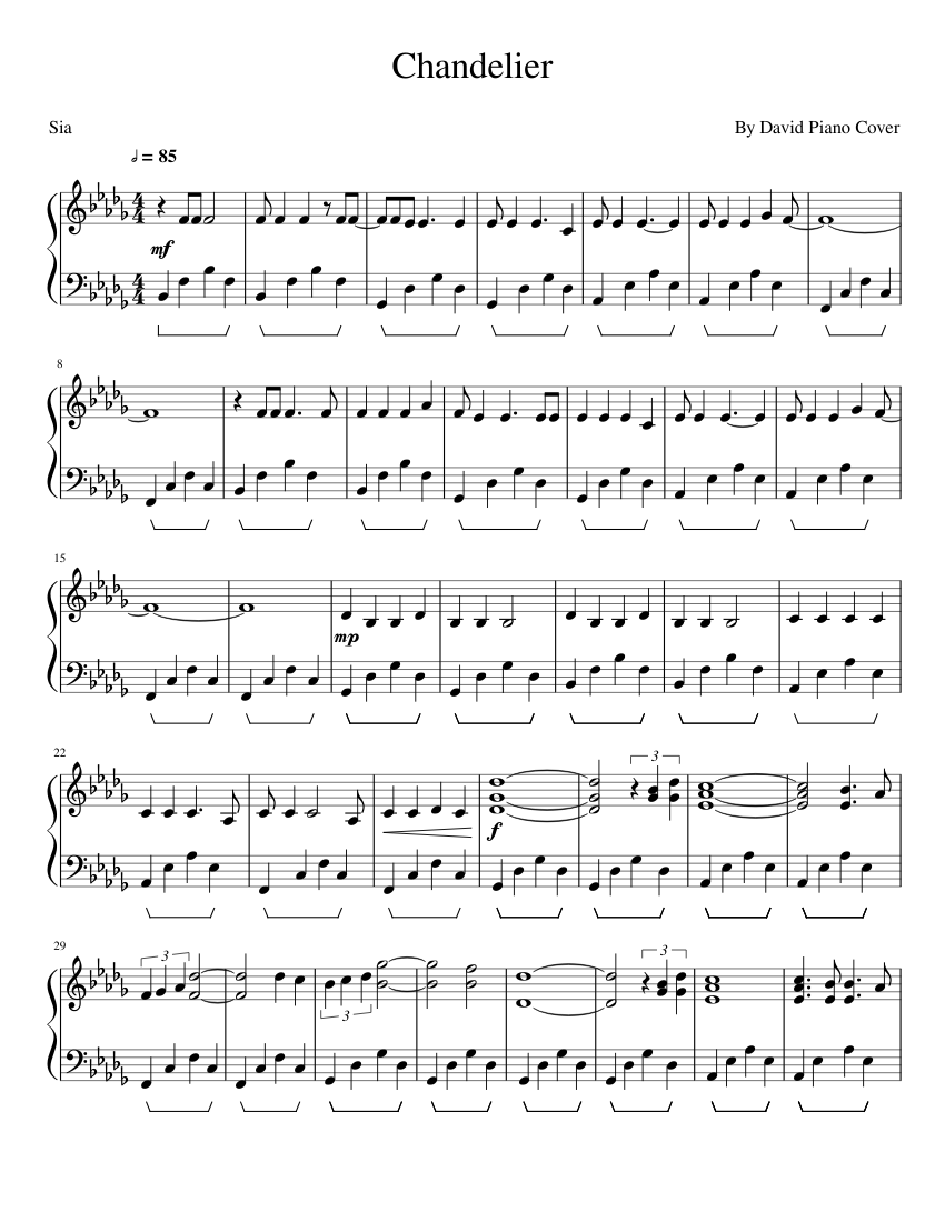 Chandelier, Sia - David Piano Cover Sheet music for Piano (Solo) |  Musescore.com