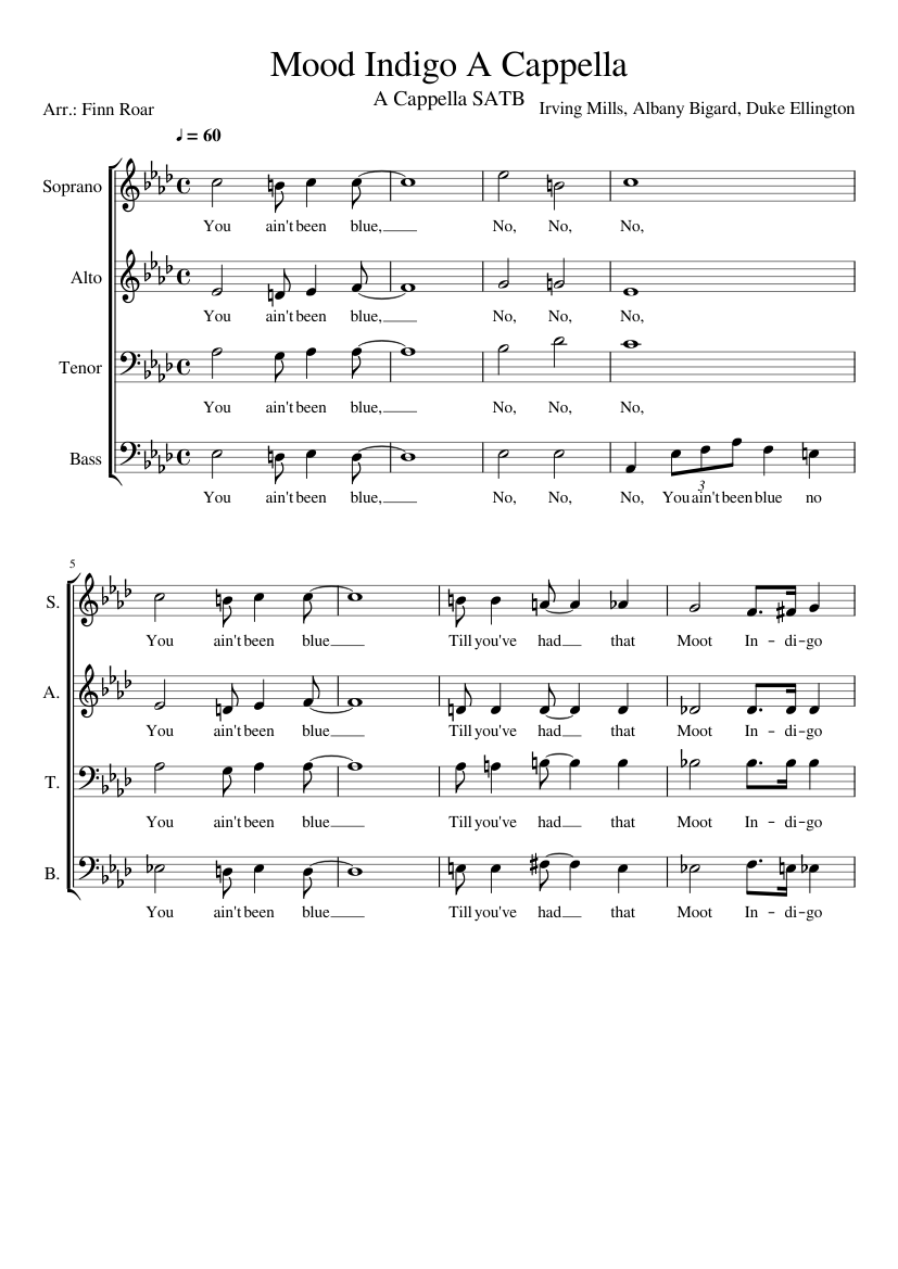 Mood Indigo A Cappella Sheet Music for Soprano, Alto, Tenor, Bass
