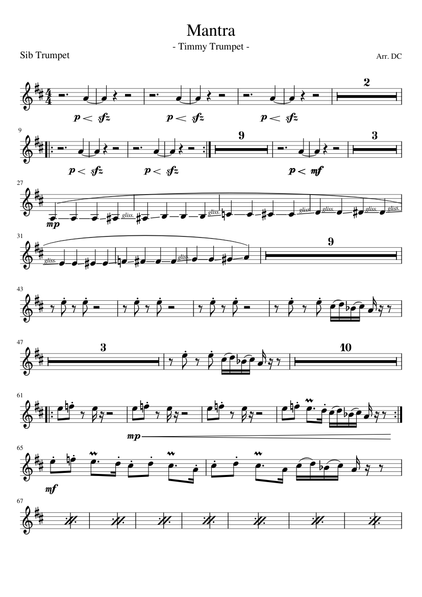 Mantra - Timmy Trumpet - Sheet music for Trumpet in b-flat (Solo)