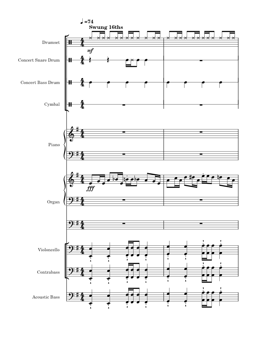 Organ Score O r g a n S o l o Sheet music for Piano, Organ, Contrabass, Snare drum ...