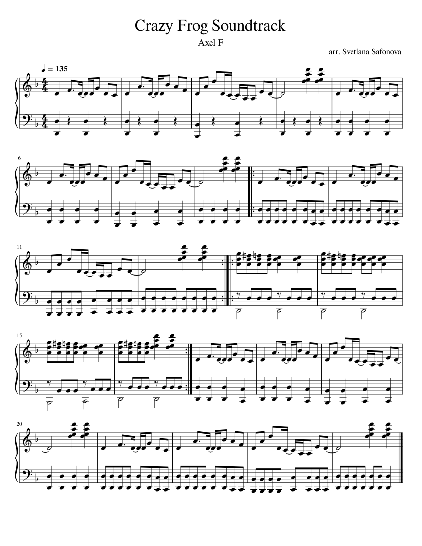 Crazy Frog Soundtrack - Axel F Sheet Music for Piano (Solo