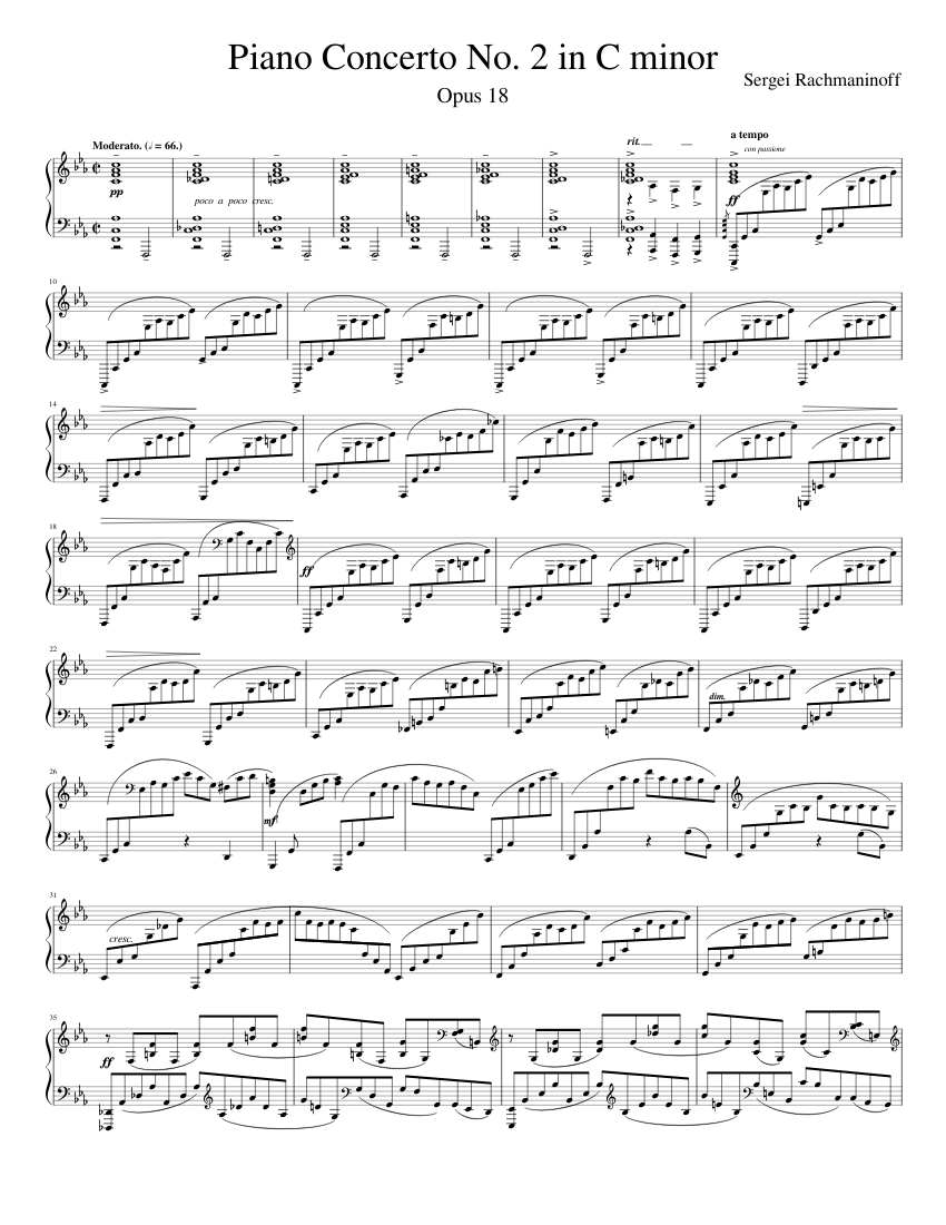 Rachmaninoff - Piano Concerto No. 2 (Op. 18) - 1st Mvmt - Piano Solo Sheet  music for Piano (Solo) | Musescore.com