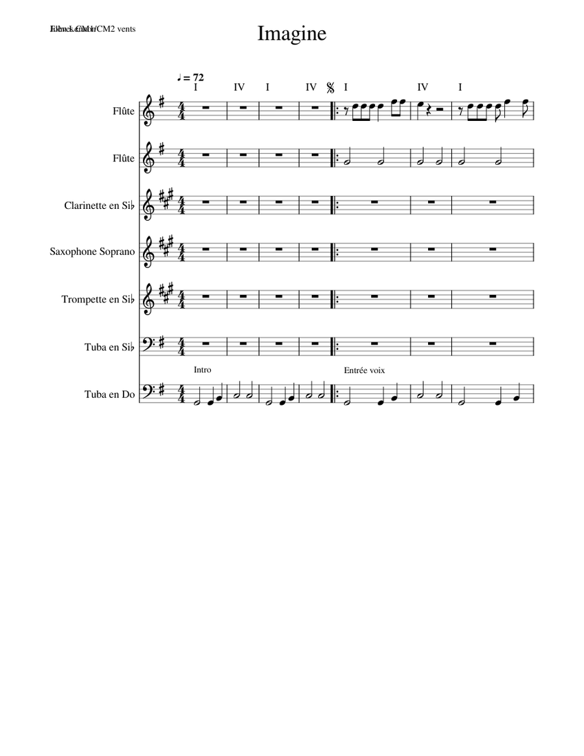 Imagine Sheet music for Tuba, Flute, in bflat, Trumpet in b