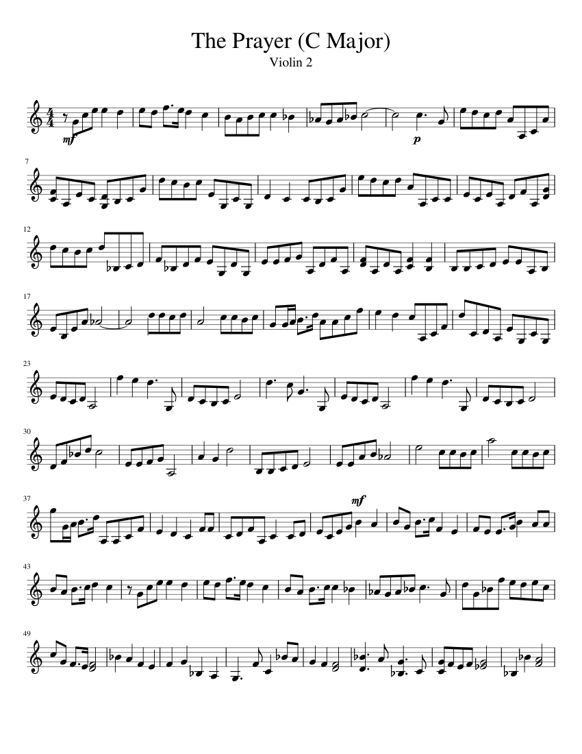 The Prayer (C Major) Violin 2 Sheet music for Piano (Solo) | Download