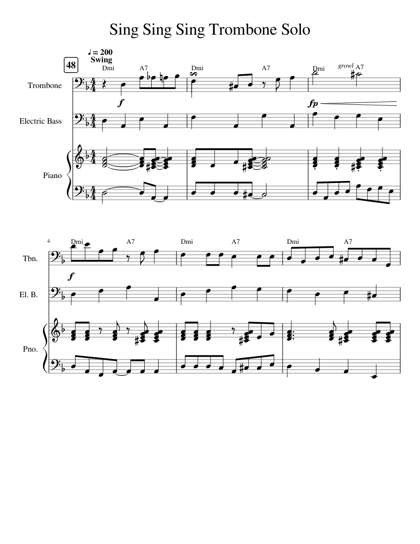 Sing Sing Sing Trombone Solo Sheet Music For Piano Trombone Bass Mixed Trio Musescore Com