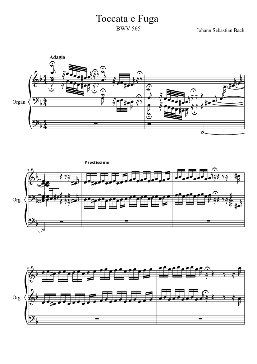 Toccata e Fuga in re minore Johann Sebastian Bach Sheet music for Organ  (Solo) | Musescore.com