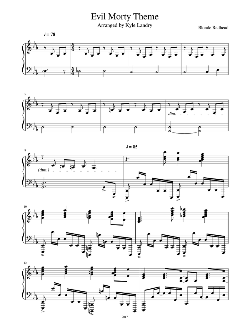 Evil Morty Theme Arr by Kyle Landry Sheet music for Piano (Solo) |  Musescore.com