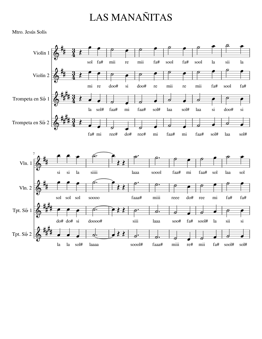 LAS MANAÑITAS 4 voces Sheet music for Trumpet in b-flat, Violin (Mixed ...