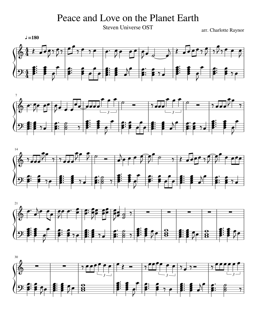 Peace and Love on the Planet Earth Sheet music for Piano (Solo) |  Musescore.com