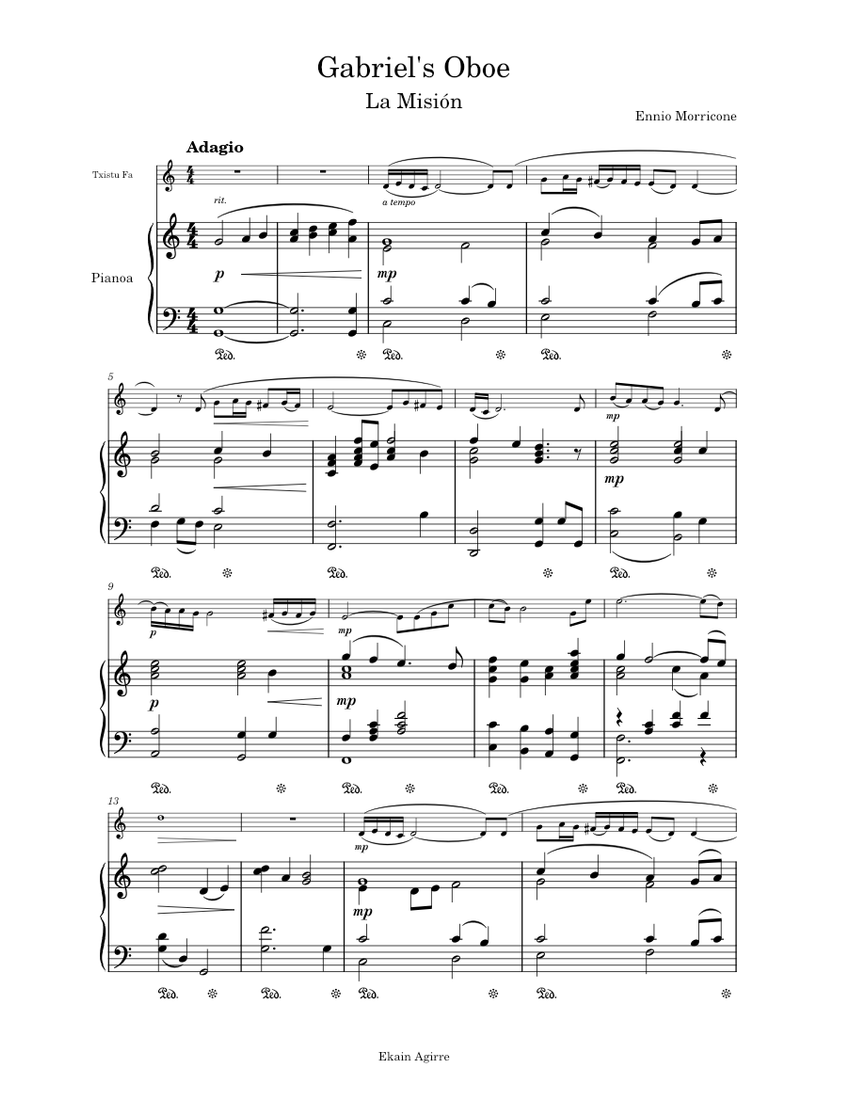 Gabriel's Oboe (La Misión) Ennio Morricone Txistu eta Pianorako
