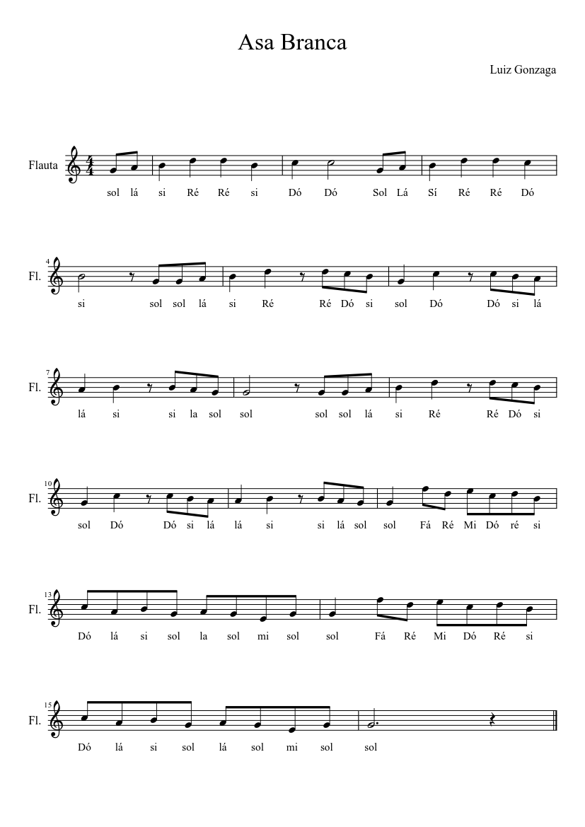Asa Branca Sheet music for Flute (Solo) | Musescore.com