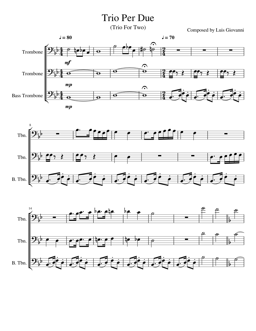 Trio For Two Sheet music for Trombone, Trombone bass (Brass Trio ...