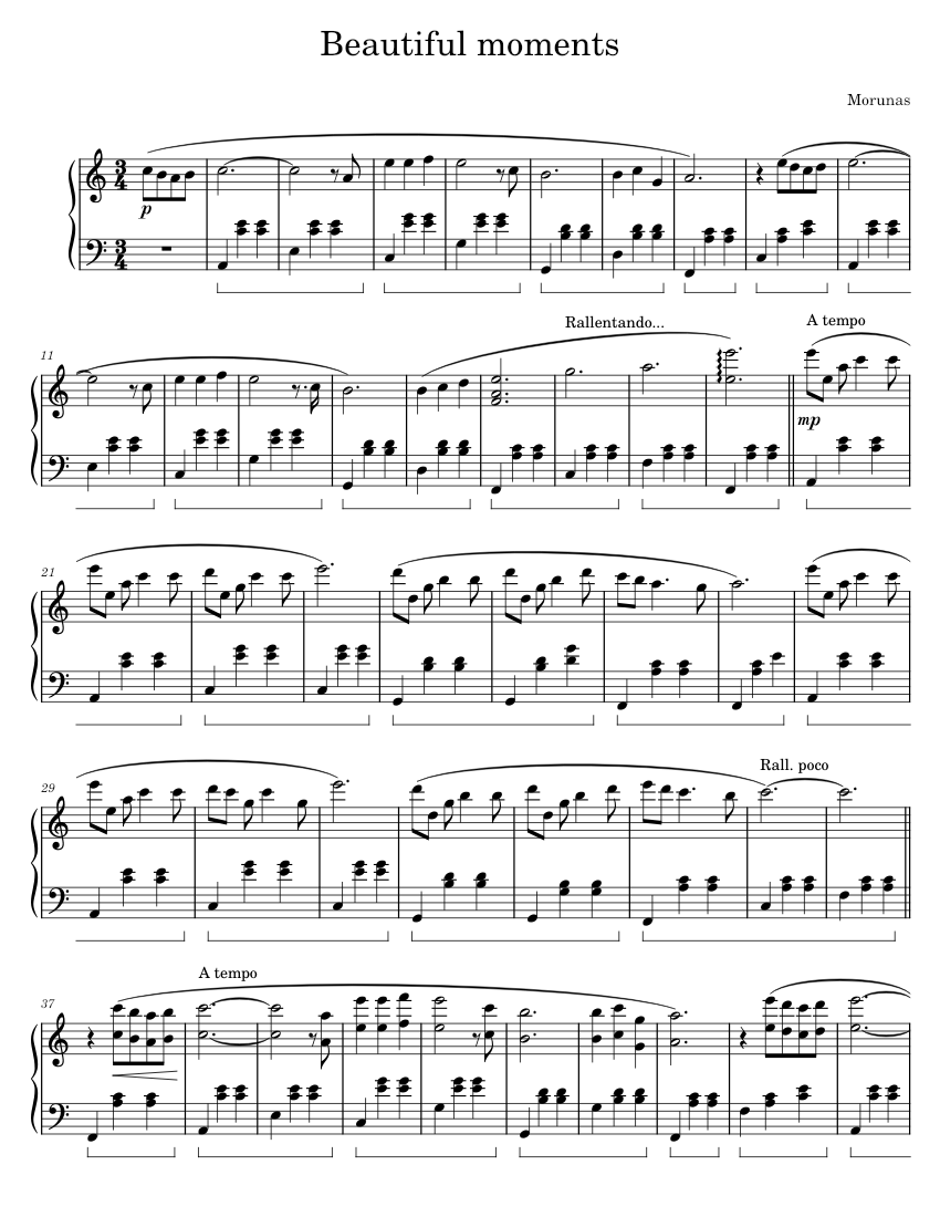 美しい瞬間 – モルナス 楽譜 ピアノ (ソロ) easy | MuseScore.com