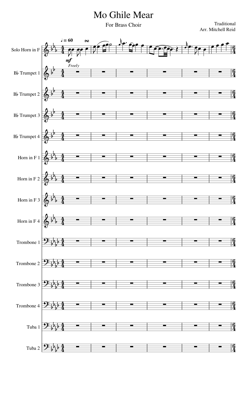 Mo Ghile Mear For Solo Frech Horn And Brass Choir Sheet Music For