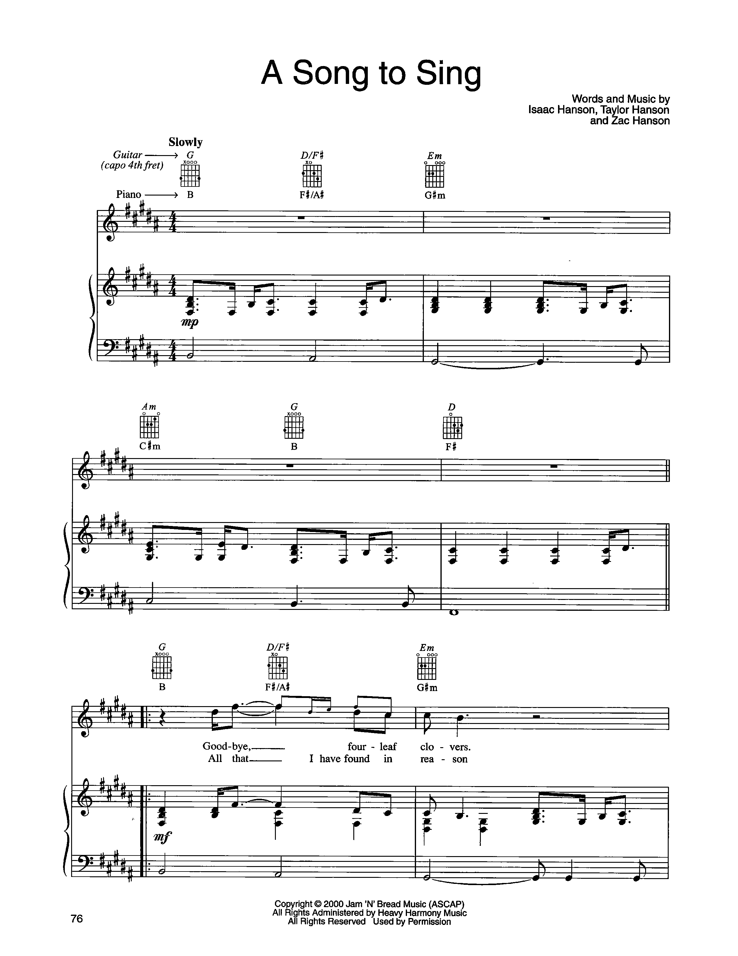 Play Official version of A Song To Sing - Hanson (Piano-Vocal