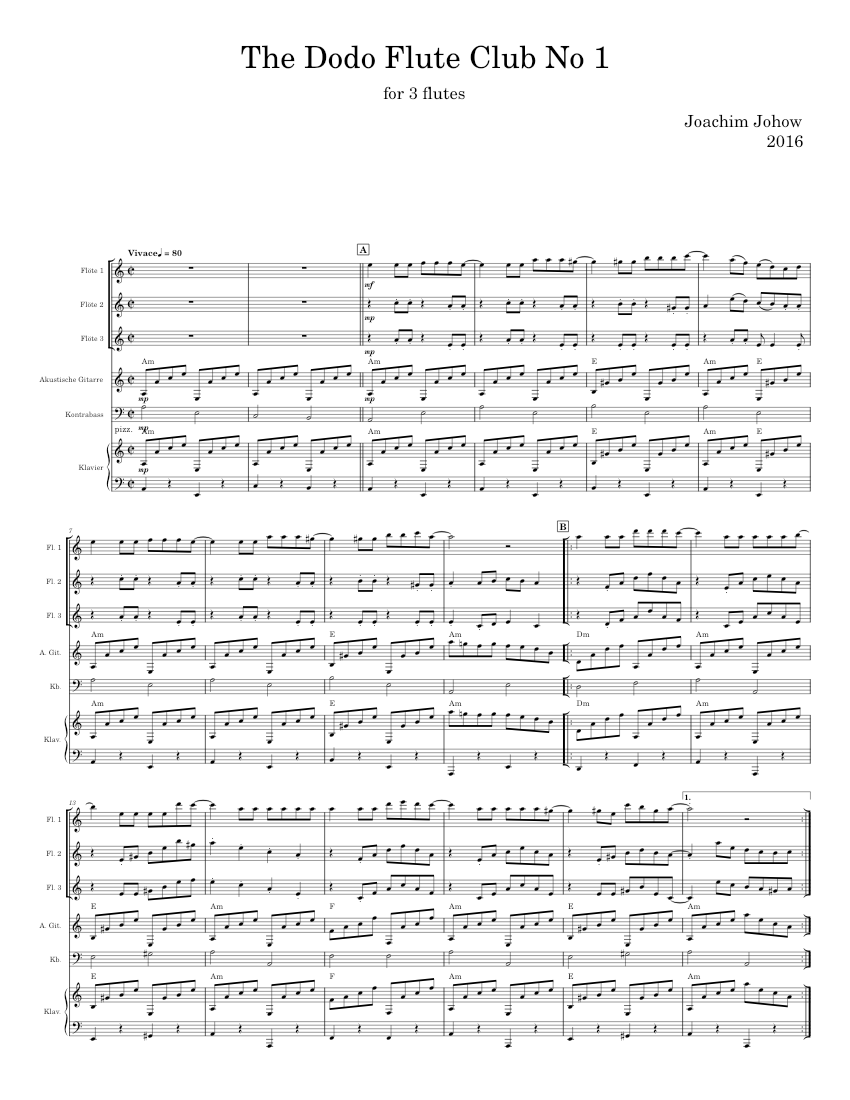 The Dodo Flute Club No 1 - Joachim Johow Sheet Music with Chords for ...