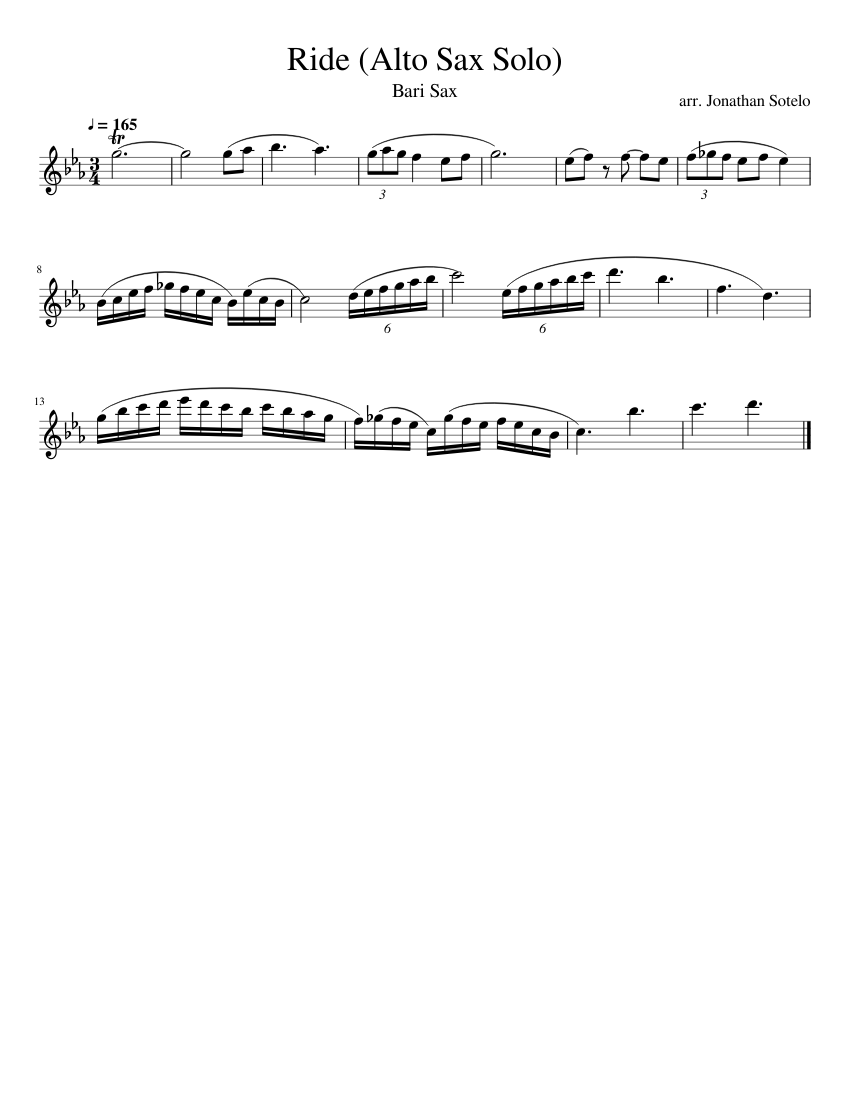 Ride Alto Sax Solo Sheet Music For Saxophone Baritone Solo Musescore Com