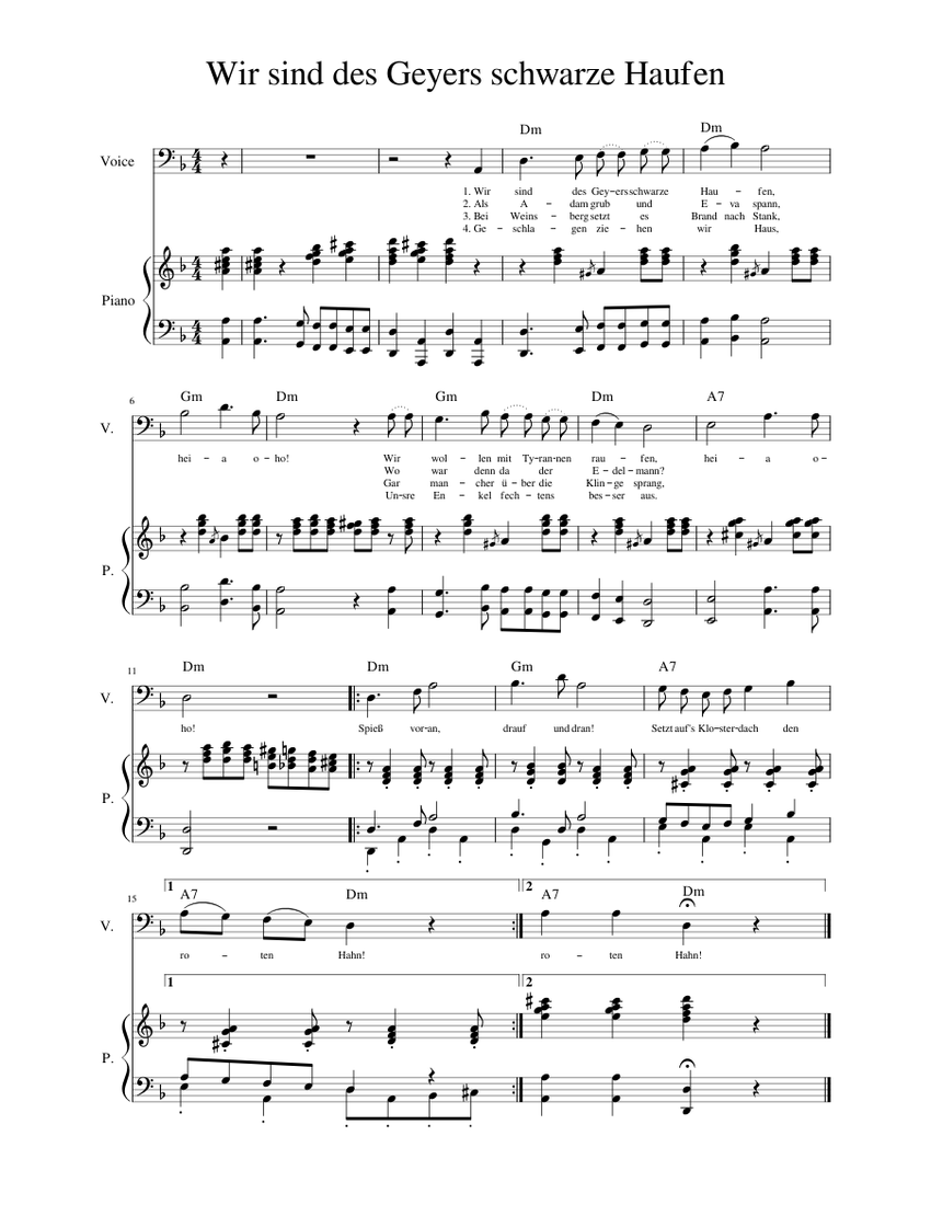 Wir Sind Des Geyers Schwarzer Haufen Sheet Music For Piano Bass Voice Solo Download And Print In Pdf Or Midi Free Sheet Music For Wir Sind Des Geyers Schwarzer Haufen By
