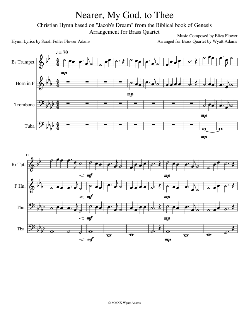 Nearer, My God, To Thee (Brass Quartet) Sheet music for Trombone, Tuba, Trumpet in bflat