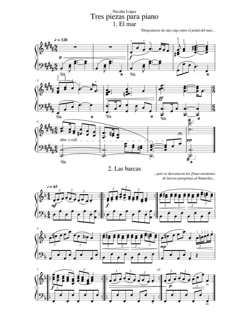Tres piezas para piano Sheet music for Piano (Solo) | Musescore.com